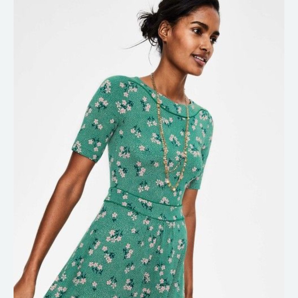 Boden Ava Jersey Midi Floral Green Dress - 12